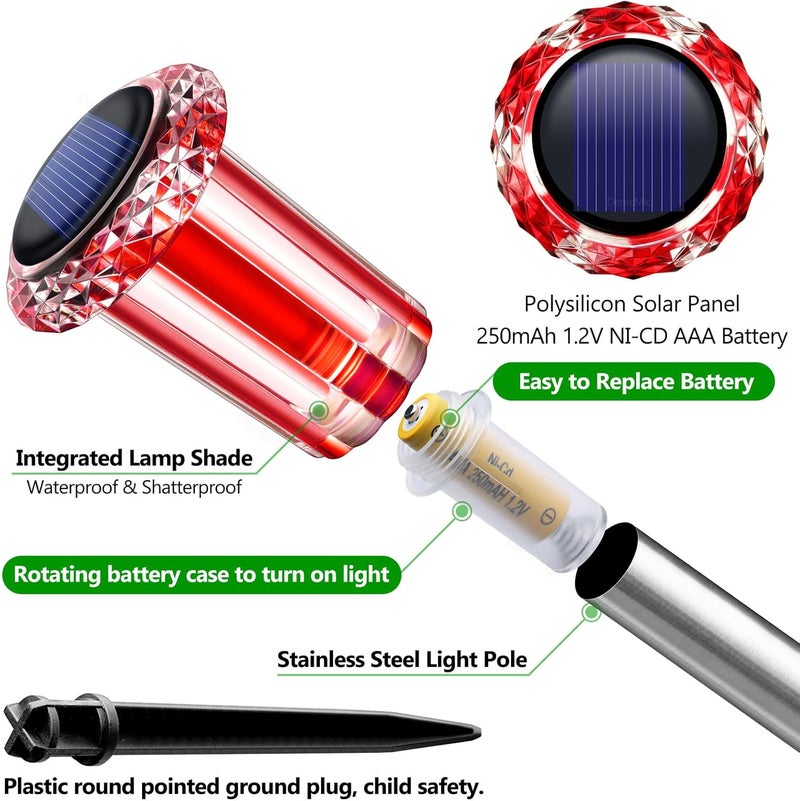 DenicMic Solar Lights Outdoor 10 Pack Waterproof Red White LED Stainless Steel Stake Outside Lights for Yard Pathway Garden Driveway Walkway Landscape Path Lighting Christmas Decorations - Image 2